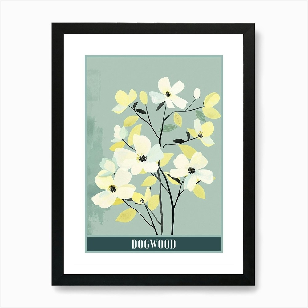 Dogwood Tree Flat Illustration Framed Wall Art Canvas Print Poster