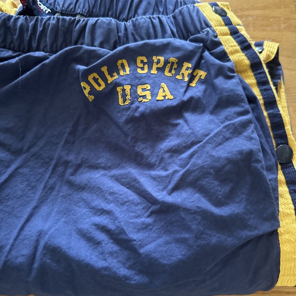 Men Navy Yellow Tear Away Track Pant Cotton Vintage Y2K POLO SPORT RALPH LAUREN