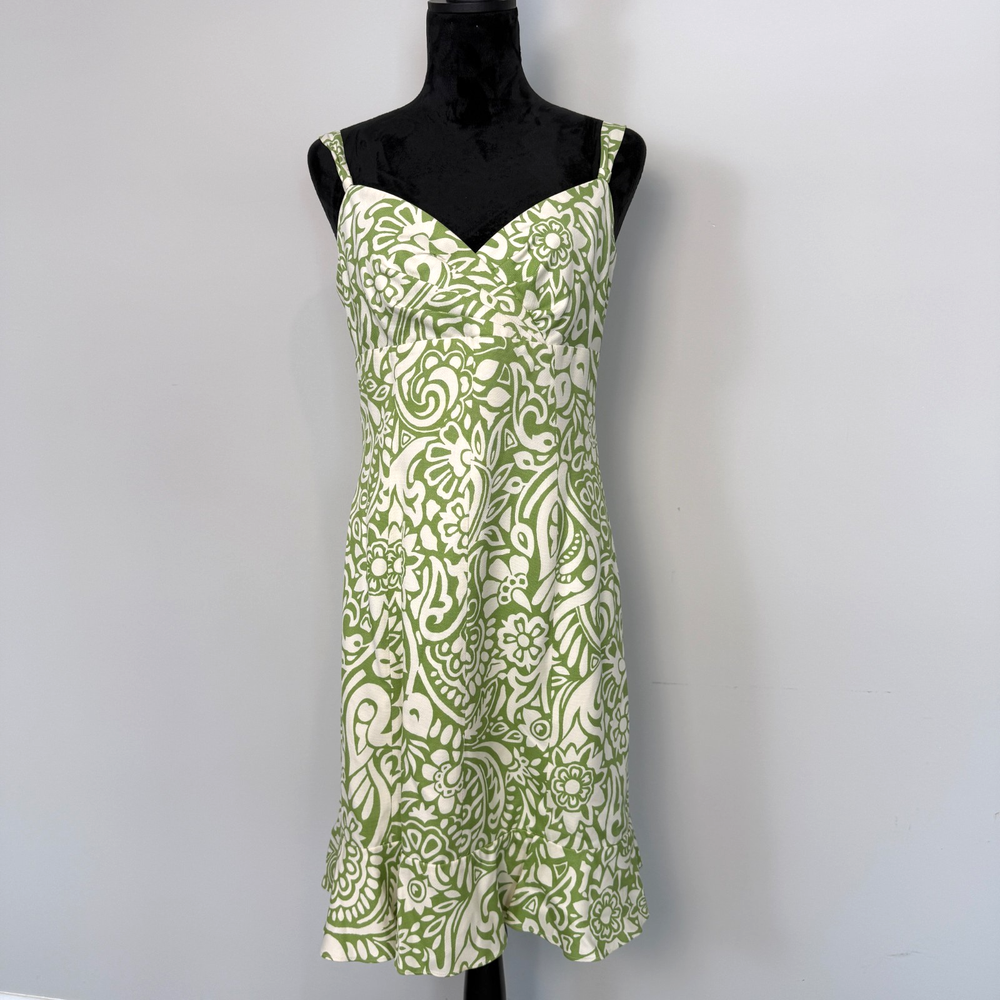 Ann Taylor Silk Floral Sundress Size 6 Green Ivory Vacation Resort Summer