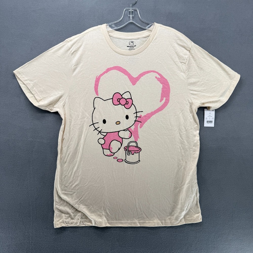 Hello Kitty By Sanrio T-Shirt Womens XL Cream Pink Short Sleeve Graphic Tee NWT