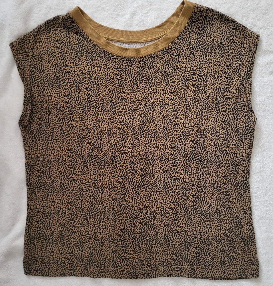 Ann Taylor LOFT Animal Print Top Size M Black/Brown Short Sleeve