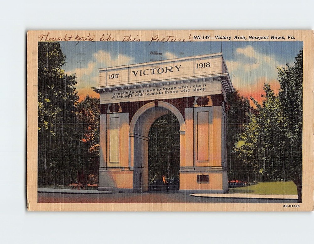 Postcard Victory Arch Newport News Virginia USA