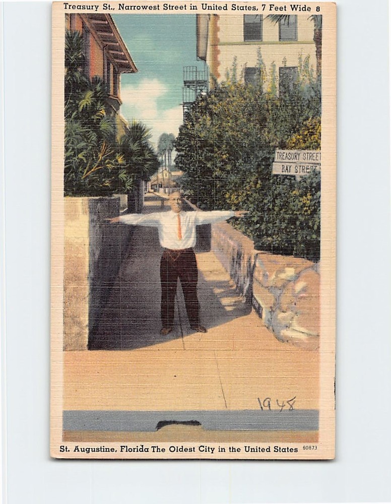 Postcard Treasury Street Narrowest Saint St. Augustine Florida USA North America