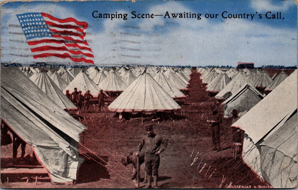WWI Camp Devens MA Postcard 1917 Soldiers Awaiting Call Underwood