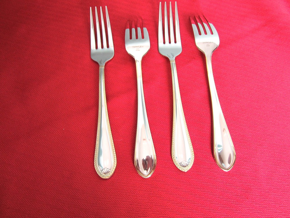 Towle Sinclair Gold Salad Forks Set of 4 Stainless Steel Gold Trim Vietnam New