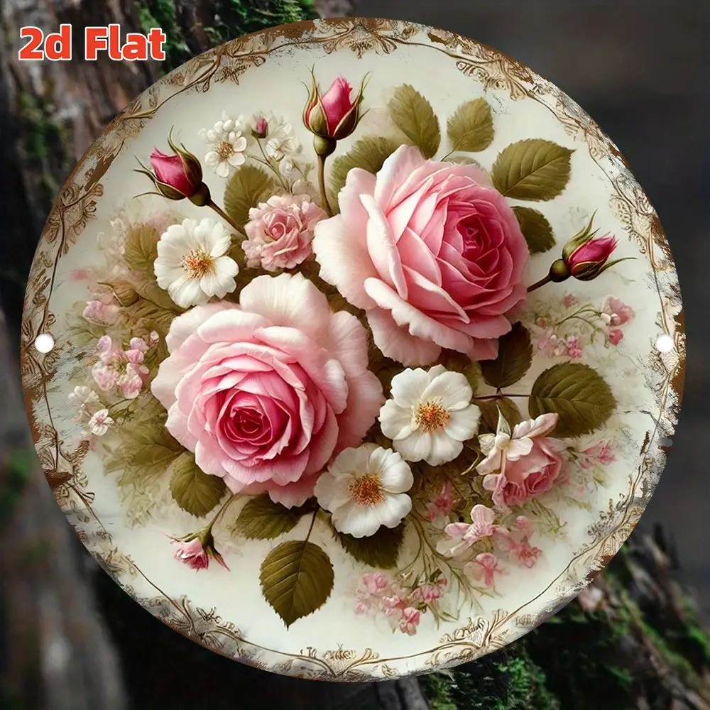 Elegant Floral Wall Decor Plate Pink Roses White Flowers