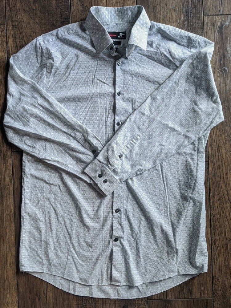 J Ferrar JF Mens Large Slim Button Down Shirt Stretch White Long Sleeve Diamond