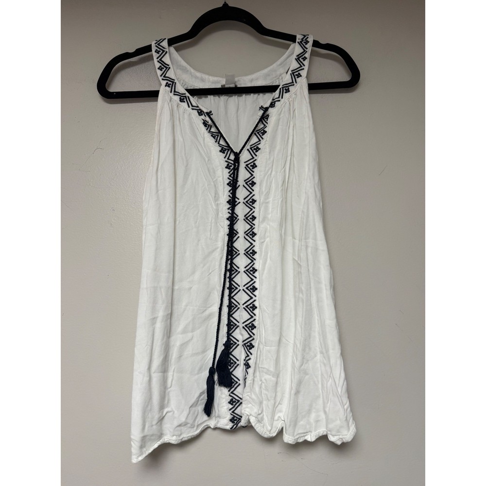 EST. 1946 White Sleeveless Tank Top with Blue Embroidery - Size L