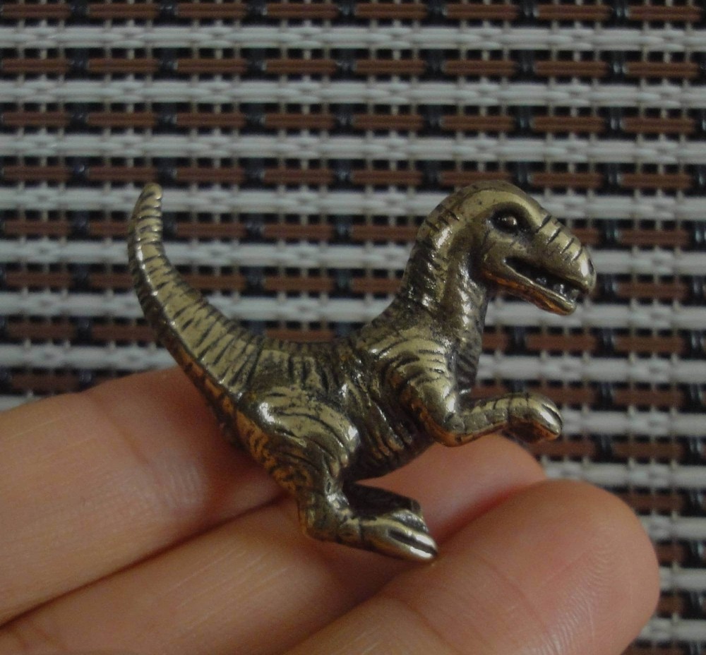Vintage Style Solid Brass Cute Little Dinosaur Figurine Statue for Home Decor