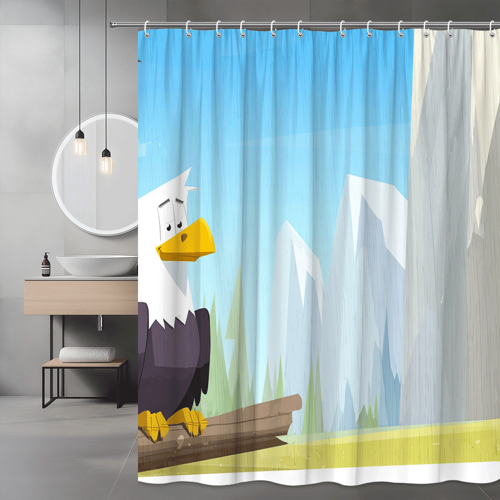 Cartoon Eagle Mountain Scene Shower Curtain
