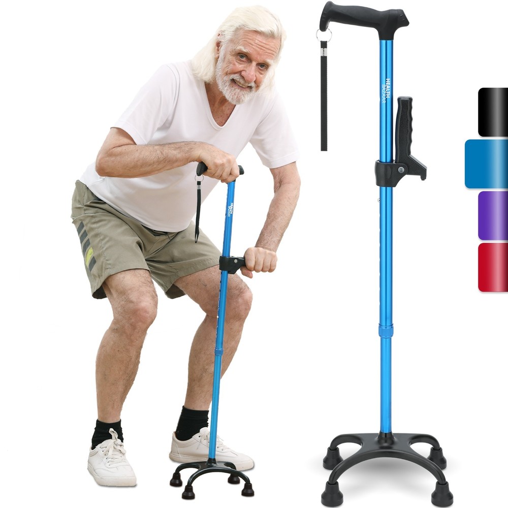 Quad Cane, Walking Cane for Men & Women with 4 Pronged Base for Extra Balance