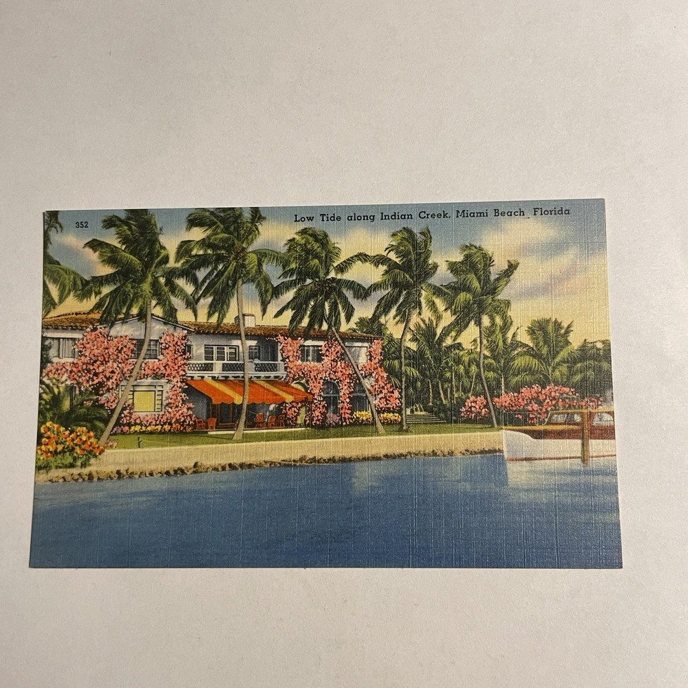 Miami Beach Florida, Low Tide Along Indian Creek, Postcard Vintage