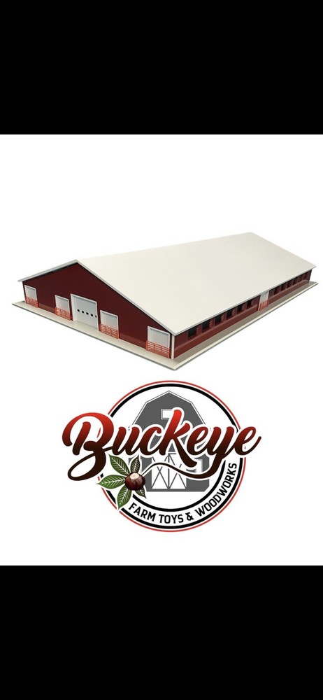 1/64 Custom Cattle Freestall Barn 100x170 Red Sides White Roof