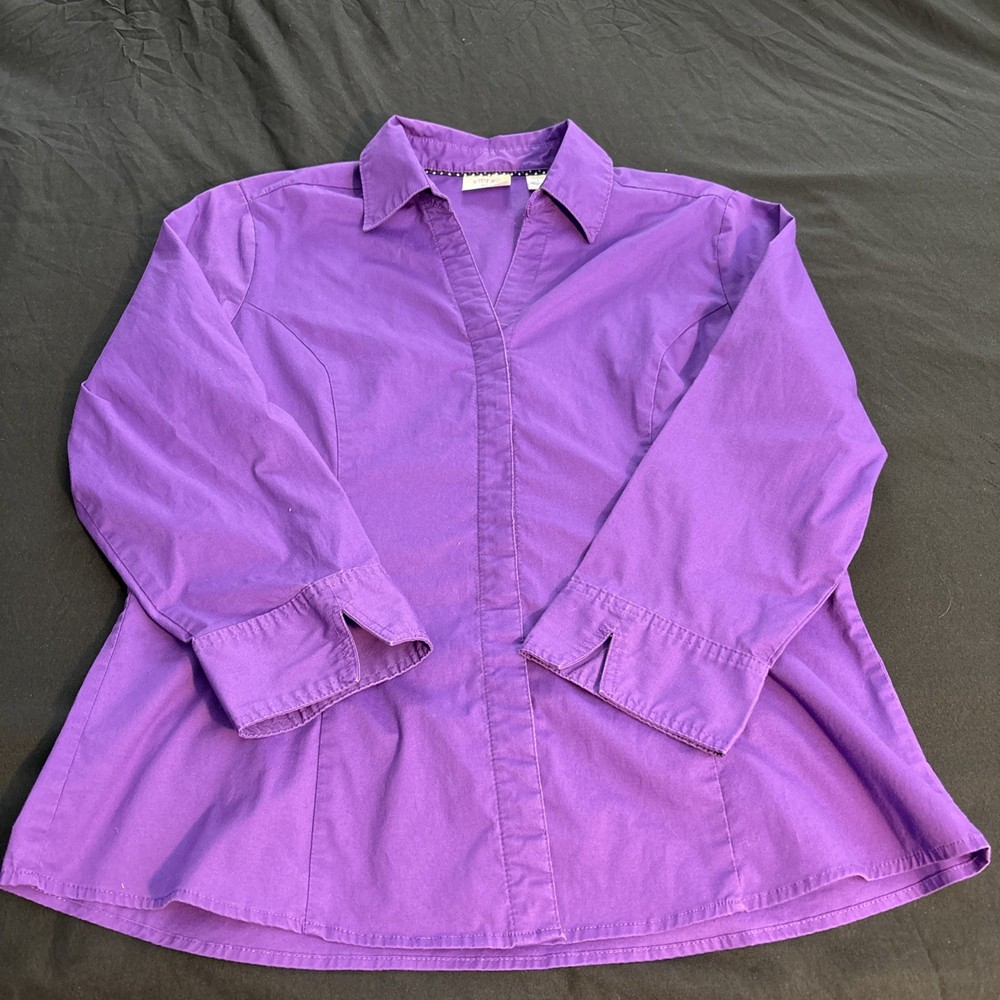 EUC Riders Lee Easy Care Collared, 3/4 Cuffed Sleeve, Button Down Top XL Purple