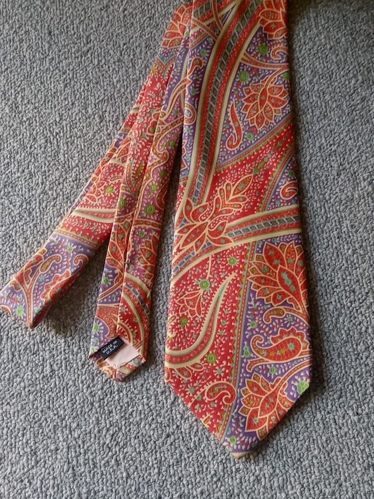 Vintage Paul Stuart Tie Colorful Silk Paisley Bright 57x3.75 Made In USA EUC