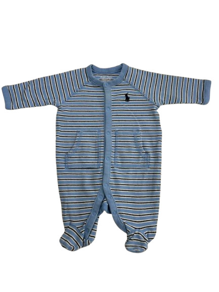 Polo Ralph Lauren Baby Boy Blue Striped Cotton Footed Pajama Coverall Newborn