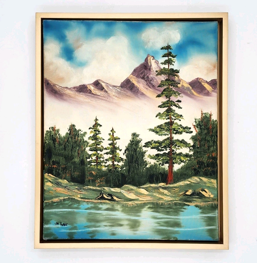 Jo Laos Signed Original Oil Painting 16x20 Landscape Bob Ross Style Mountain Art