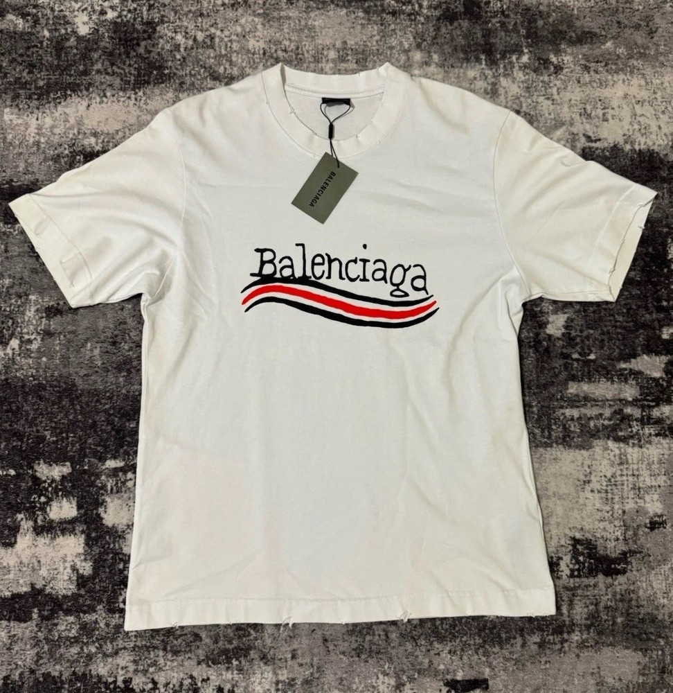 Balenciaga White Cotton Jersey Graphic Logo Crew Neck Men's T-Shirt M