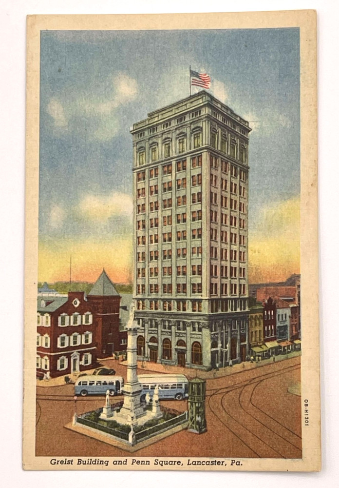 Vintage Greist Building & Penn Square Lancaster PA Linen Postcard