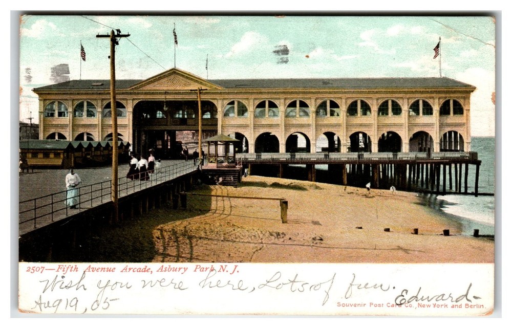 1905 Asbury Park NJ Fifth Avenue Arcade Ocean Grove Postcard