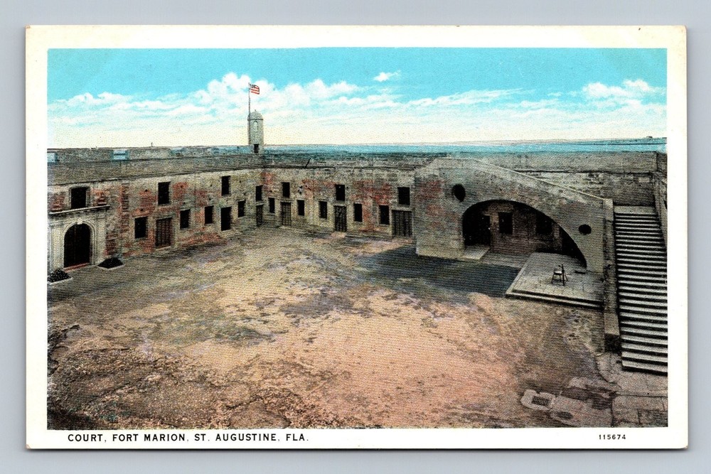 Vintage Court Fort Marion St Augustine Florida Postcard WJ Harris Co