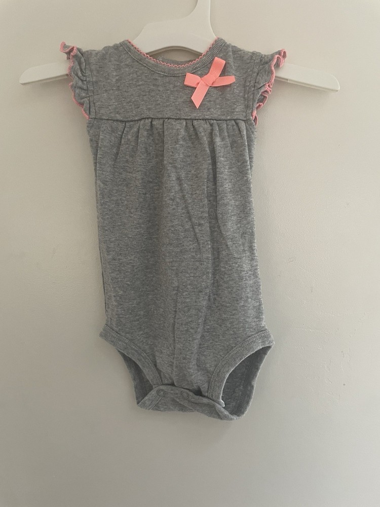 Carter's Baby Girls Pink Bow 100% Cotton Flutter Short Sleeve Bodysuit Gray 6M