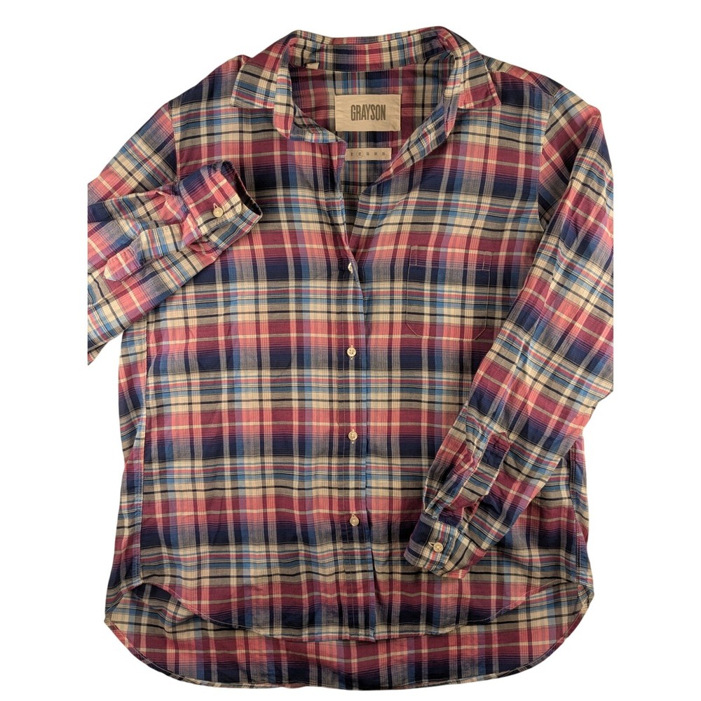 Grayson Plaid Button Down Shirt Long Sleeve Pink Blue Womenswear