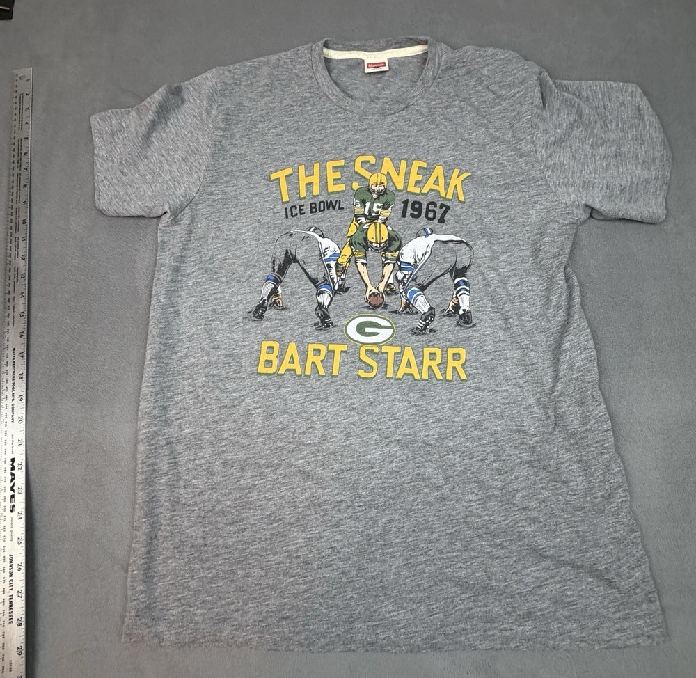 Homage The Sneak Bart Starr Ice Bowl Shirt Mens Large Gray Green Bay Packers NFL
