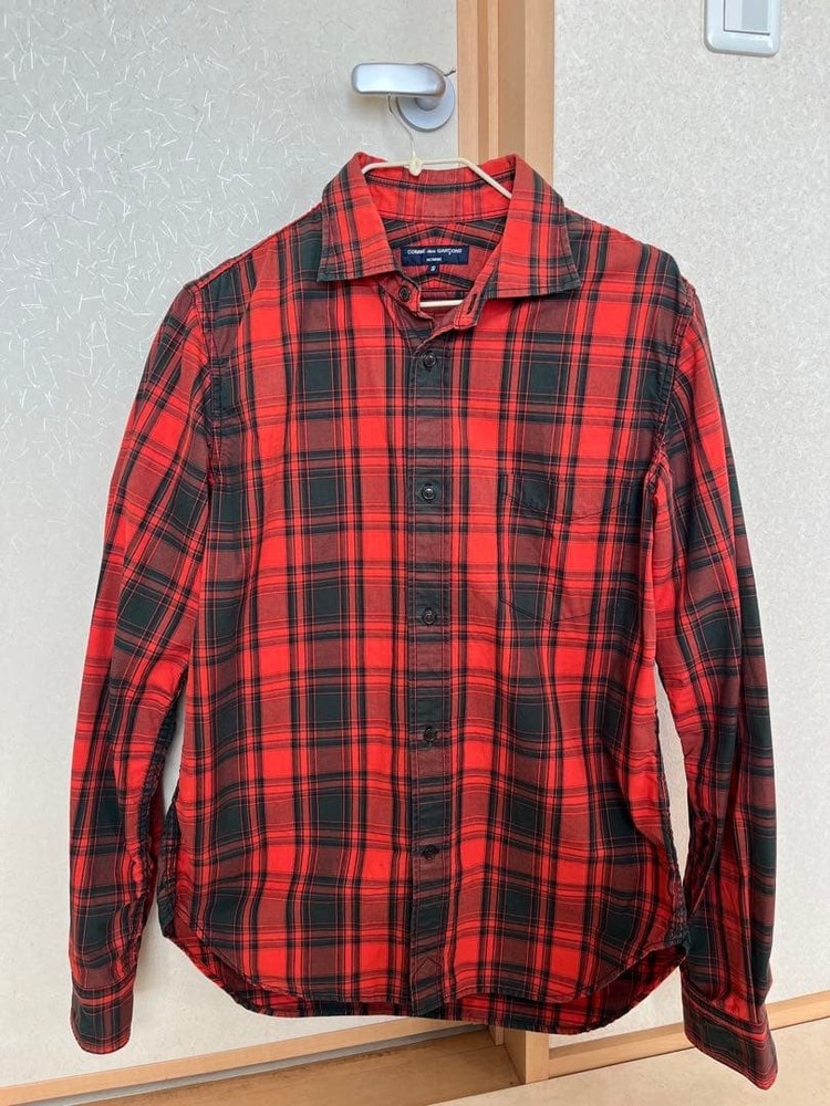 Comme Des Garcons Long Sleeve Shirt S Red Black Check Men's Made in Japan Size S