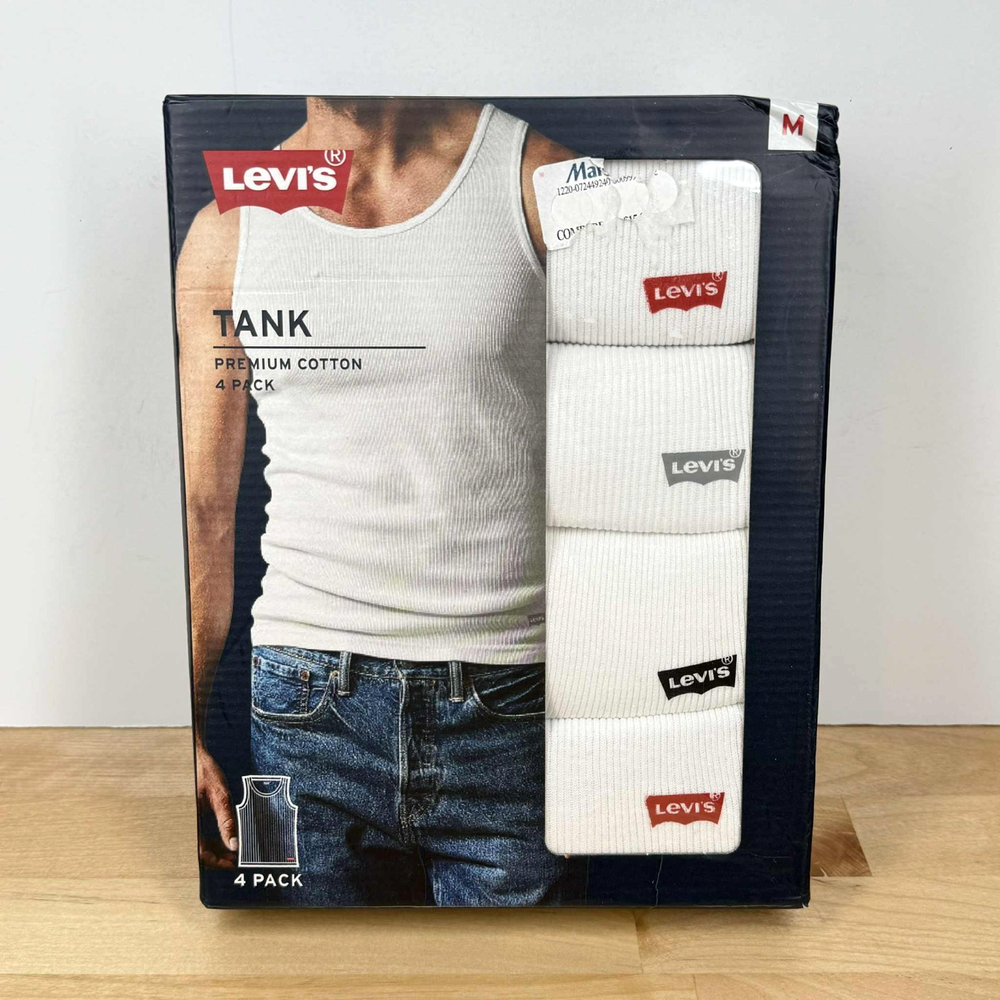 Levi's Tank Top Shirt Medium Men's Premium Cotton Levis 4-Pack White NEW