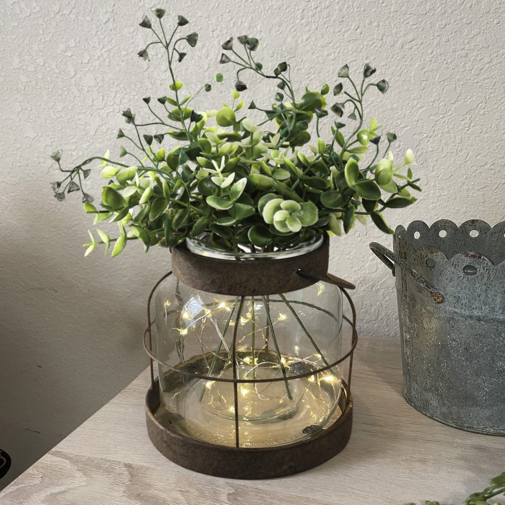 Vintage Glass Farmhouse Vase Rustic Lantern Decor with Plants Flowers Lights ...