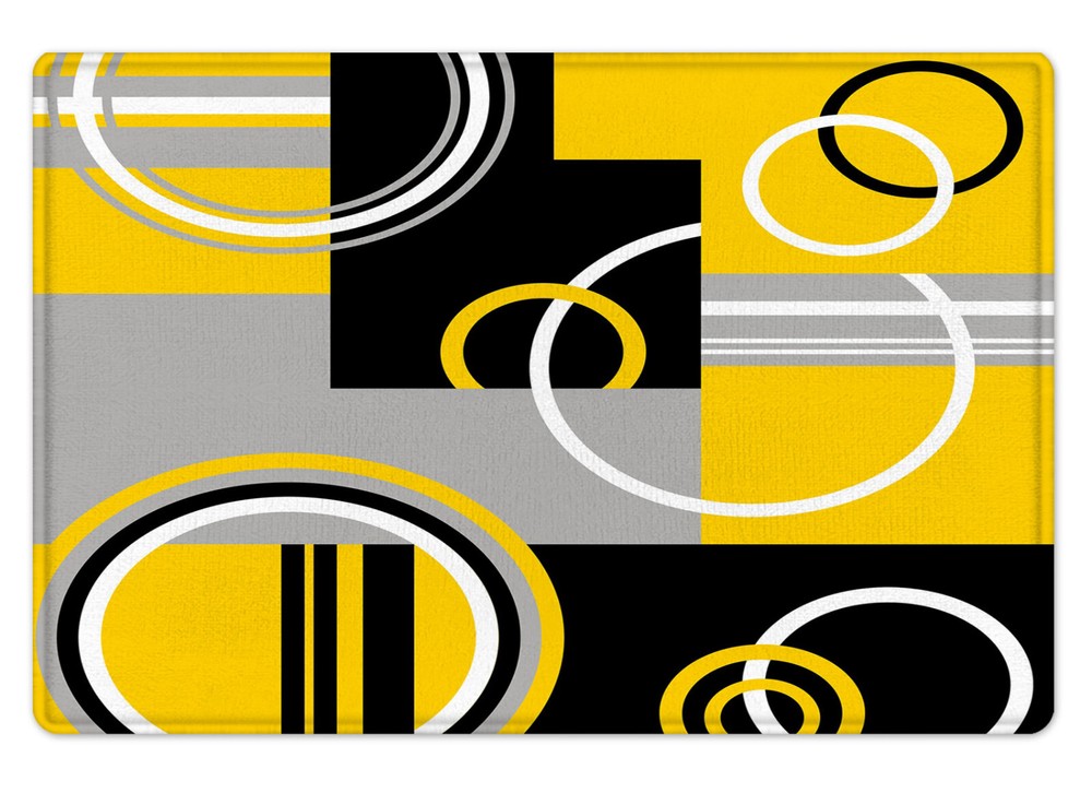 Yellow Geometric Gray Stripes Black Bath Mat Kitchen Rug 24x16 Inch