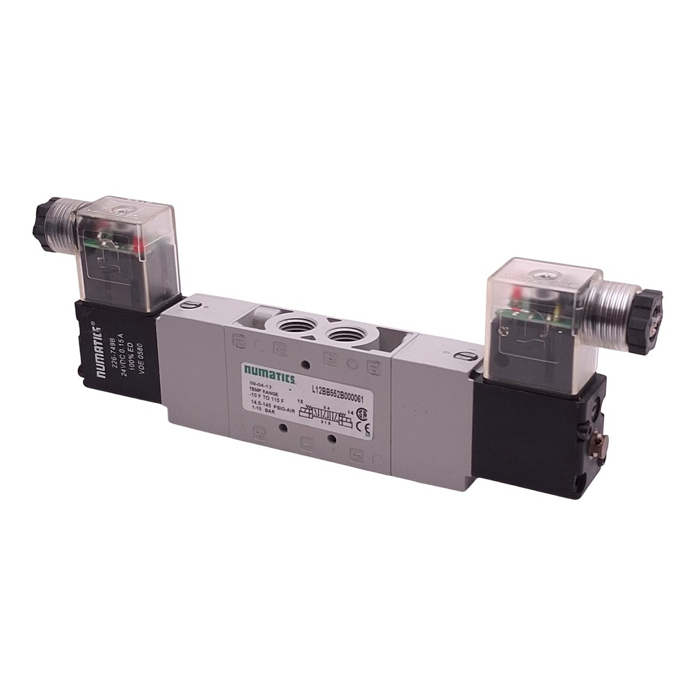 Numatics L12BB552B000061 Solenoid Valve, 5/2-Way, 1/4in NPT, 1-10bar, 24VDC Coil