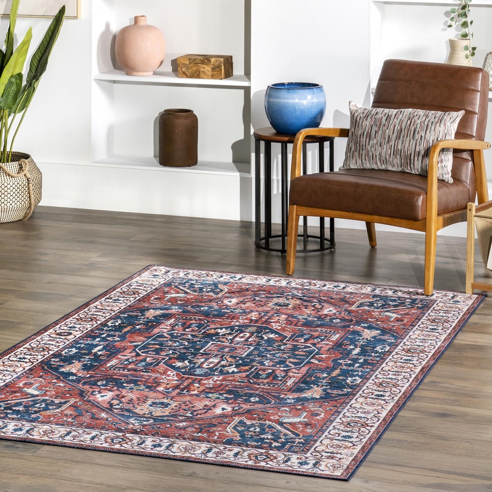BIRV06 Rust and Blue 5x8 Modern Area Rug for Living Room or Bedroom