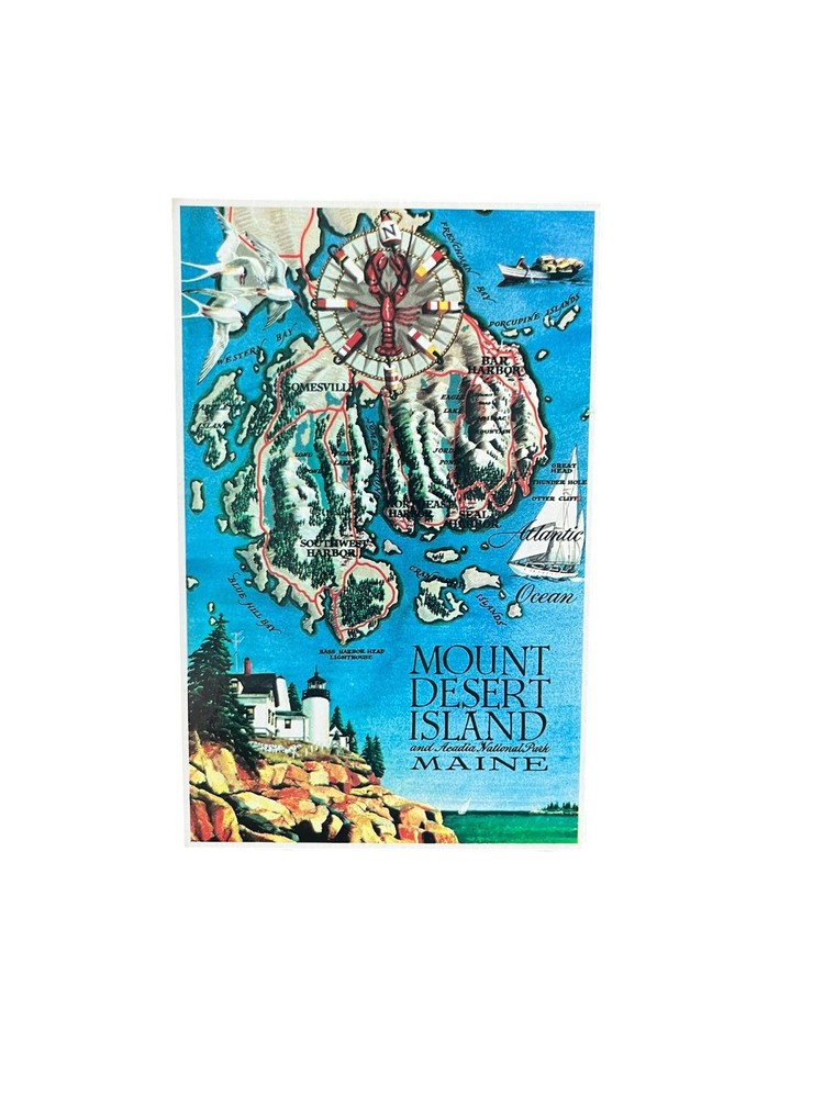 Mount Desert Island & Acadia National Park Maine Terrain Map Bar Harbor Postcard-image