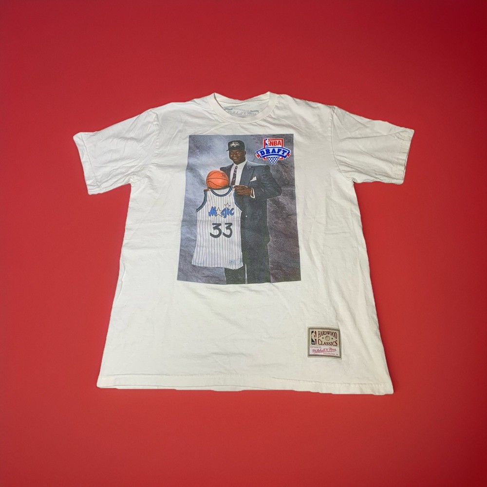Mitchell & Ness Shaq T Shirt Mens Medium White Orlando Magic NBA Draft Day