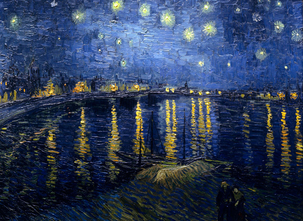 VAN GOGH - Starry Night over the Rhone - *FRAMED* CANVAS ART - 18x12