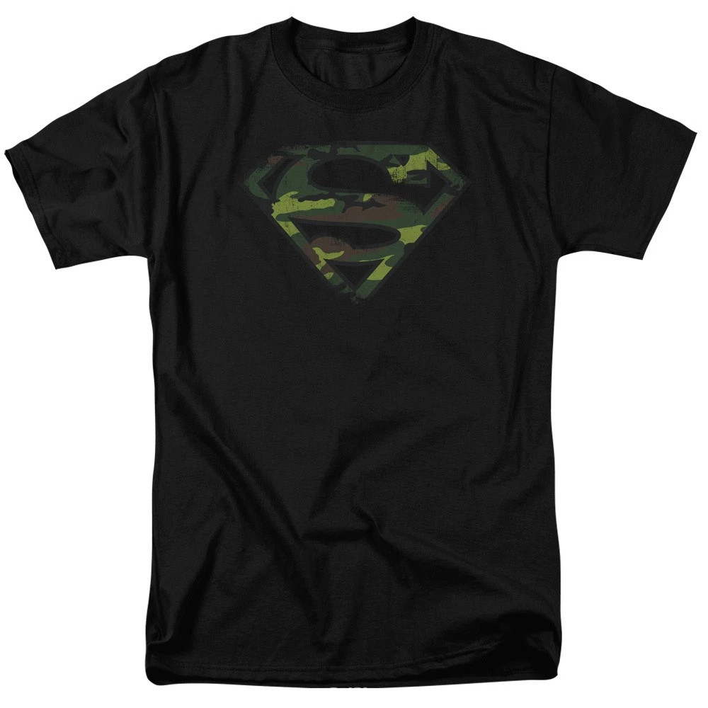DC Superman Distressed Camo Shield Black T-Shirt Size S-5XL, Gift For Fans