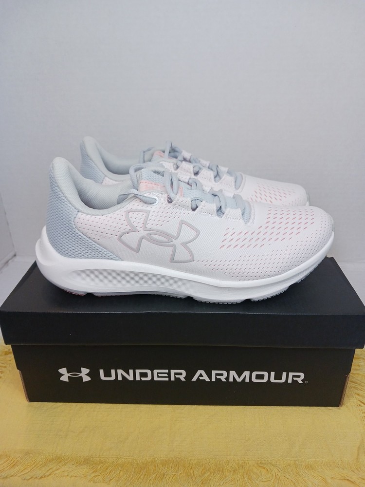 NEW Under Armour 3026523 Women's Charged Pursuit 3 Big Logo Shoes White Size 7.5