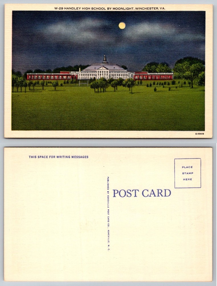 Handley High School Winchester VA Moonlight Linen Postcard Asheville Post Card