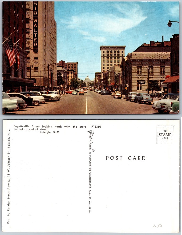Fayetteville Street Walter Hotel State Capitol Raleigh North Carolina Postcard