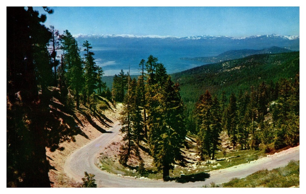 CA California Lake Tahoe Looking West from Mt. Rose Road Aerial Chrome Postcard