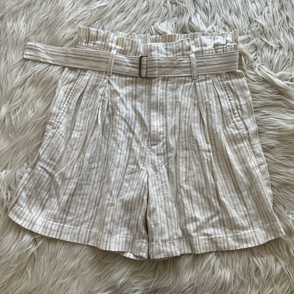 NWT Women’s Banana Republic Striped Linen Blend Paper Bag Shorts White size 4