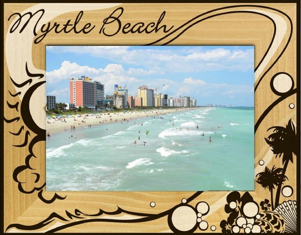 Myrtle Beach with Palm Tree Laser Engraved Wood Picture Frame Landscape (4 x 6)