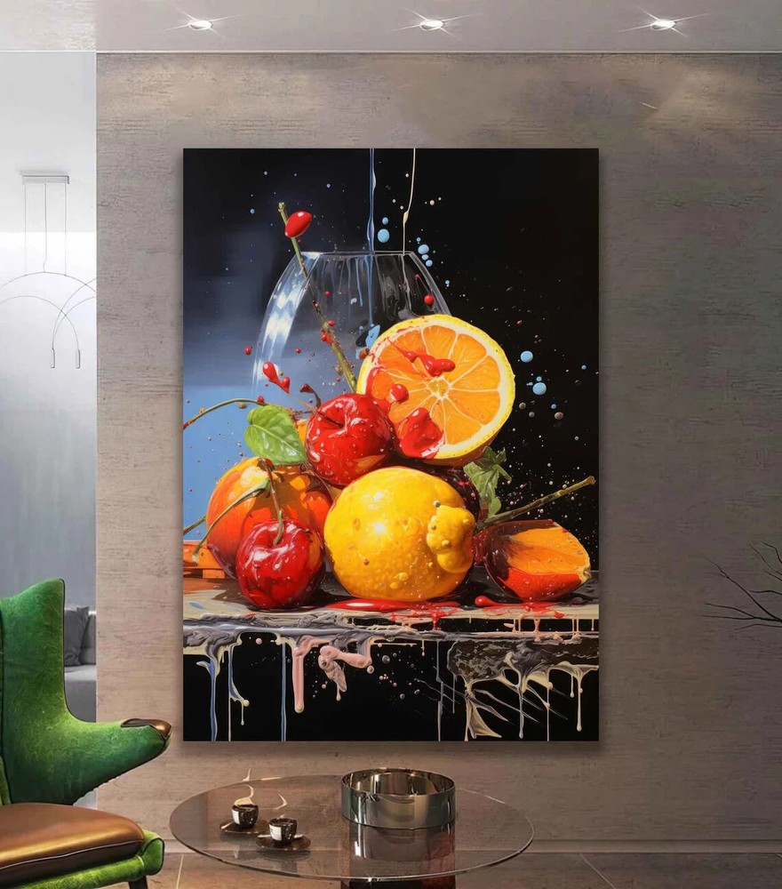 Abstract Fruits Plate Print Kitchen Painting Wall Art Canvas Unframed Print Art