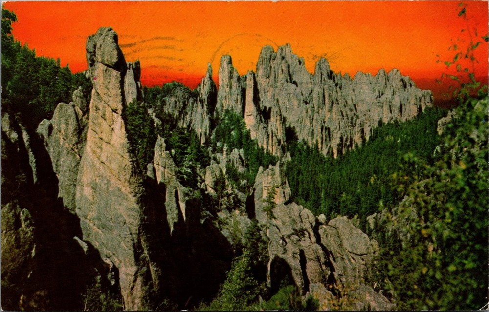 1959 Cathedral Spires Needles Road Black Hills SD Curteichcolor Postcard