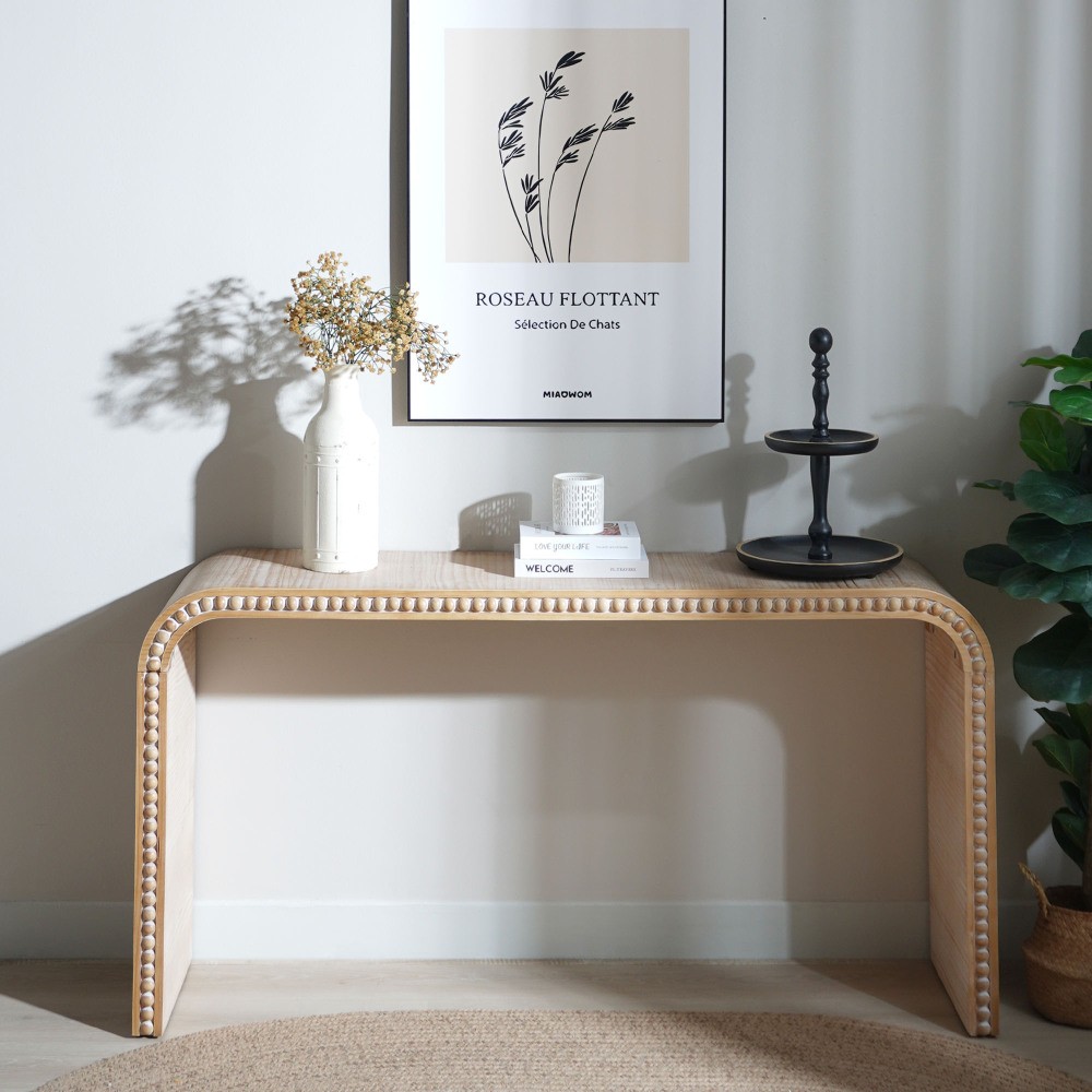 Natural wood Console Table 59in Entryway Table Curved Waterfall-style Table