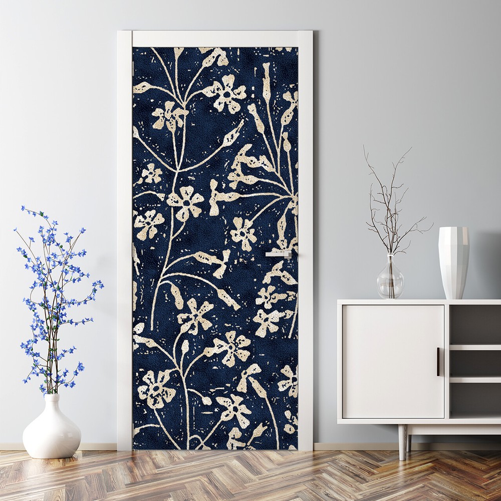 Floral texture Bubble Free Door sticker beige and blue Home Decor self-adhesive