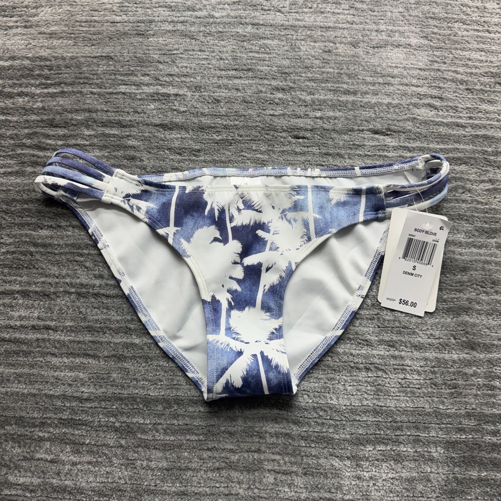 Body Glove Bikini Bottom Size S Womens Palm Trees Tropical Swim Beach Blue NWT