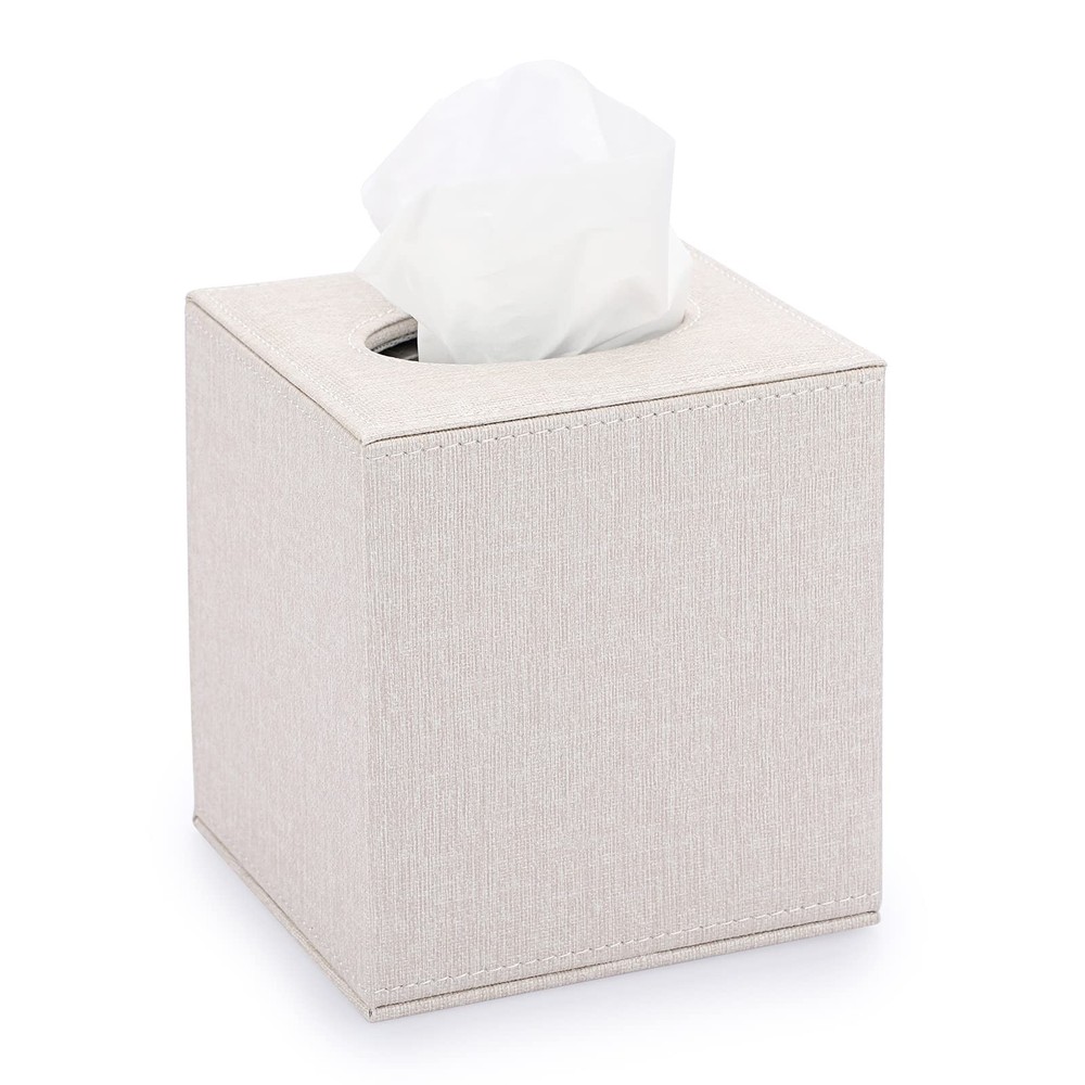 Sumnacon Square Linen Tissue Box Cover - Stylish Cube Holder Beige